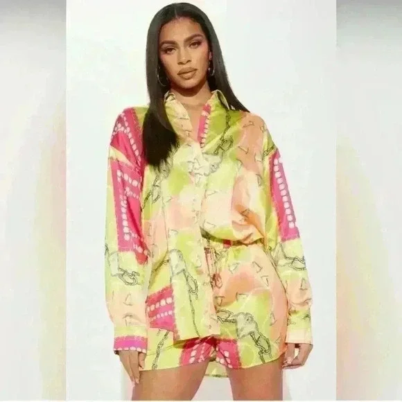 NWT FASHION NOVA SATIN TWO PIECE SET - Picture 1 of 1